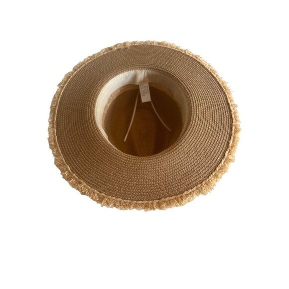 Beige Woven Braided Raffia Sun Hat Fringe Edge One Size Adjustable - Picture 5 of 6